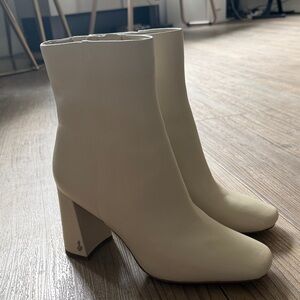 Sam Edelman Cream Square-Toe Ankle Booties